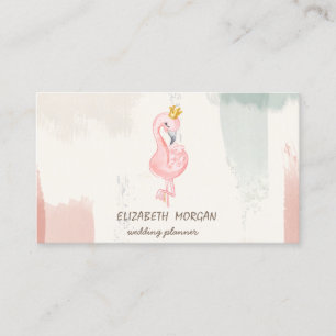 Carte De Visite Couronne Flamant rose rose, Aquarelle Brush Strot