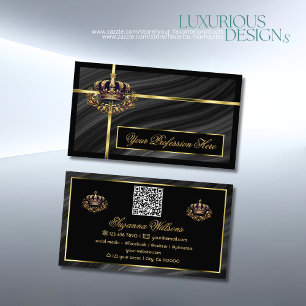Carte De Visite Couronne royale d'or noir de luxe avec QR Code Nob
