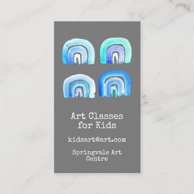 Carte De Visite Cours d'art pour enfants business blue arc-en-ciel (Devant)
