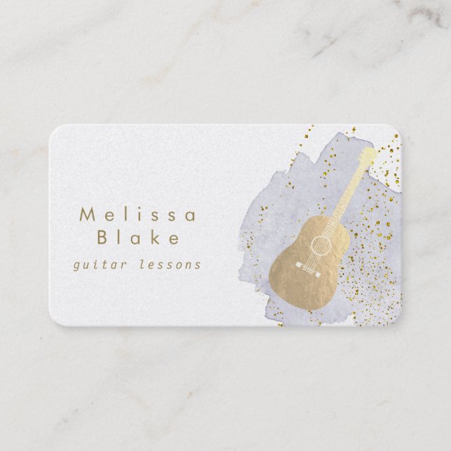 Carte De Visite cours de guitare bleu aquarelle (Devant)