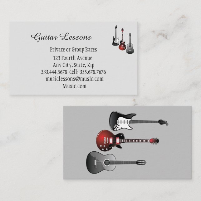 Carte De Visite Cours de guitare musicale Enseignant Instructeur T (Devant / Derrière)