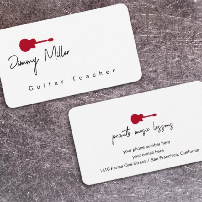 Carte De Visite Cours de musique Guitare rouge (Créateur téléchargé)