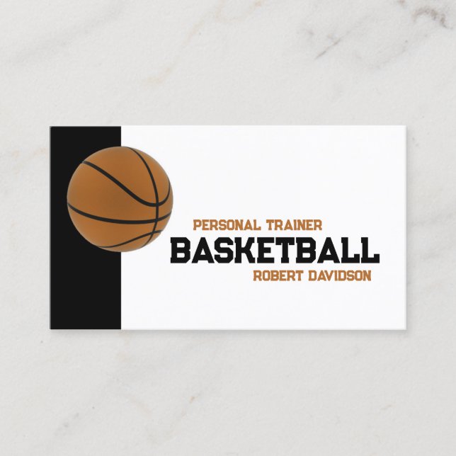Carte De Visite Cours d'entraîneur de basket-ball noir et blanc (Devant)
