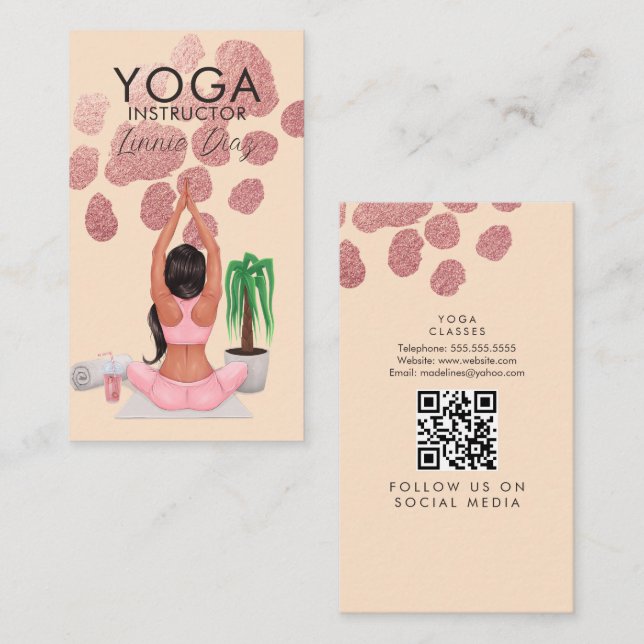 Carte De Visite Cours d'instructeur de yoga Rose rose Faux Foil B (Devant / Derrière)