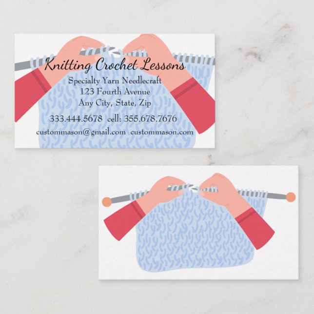 Carte De Visite Cours tricot et Crochet Instructor Voiture d'affai (Devant / Derrière)