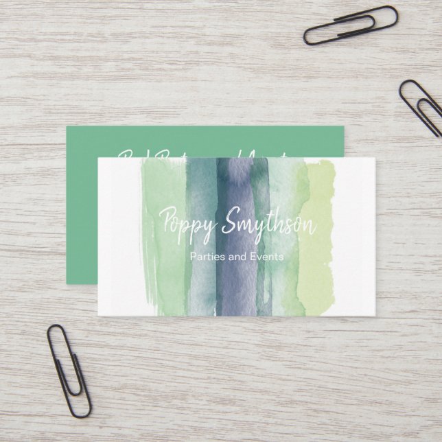 Carte De Visite Courses de brosse d'aquarelle de vert et de bleu (Devant/Arrière en situation)