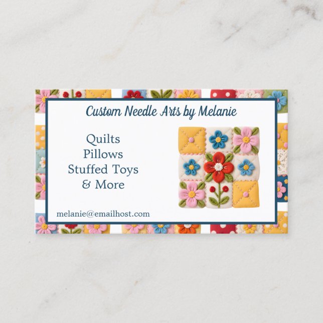 Carte De Visite Courtepoint Patchwork de Fleurs Brodees (Devant)