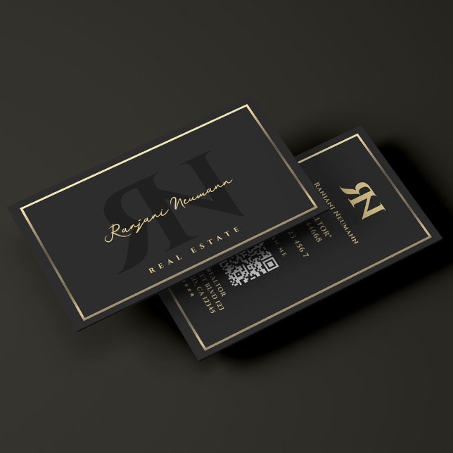 Carte De Visite Courtier hypothécaire Black Gold Realtor moderne (Modern Realtor Black Gold Border Mortgage Broker Business Card
)