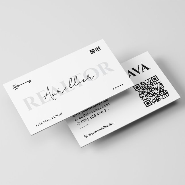 Carte De Visite Courtier hypothécaire immobilier immobilier immobi (Minimal Realtor Realty Mortgage Broker Key Script Business Card
)