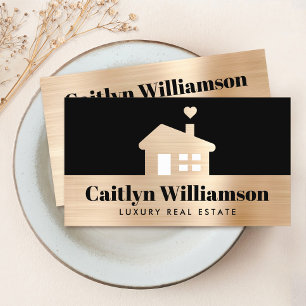 Carte De Visite Courtier immobilier Agent Black Gold Modern House