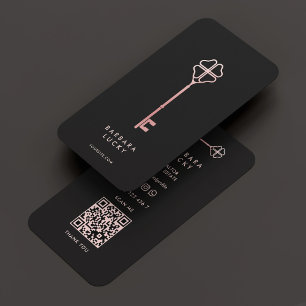 Carte De Visite Courtier immobilier Elegant Noir Rosegold Clé