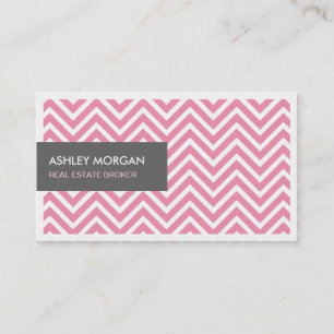 Carte De Visite Courtier immobilier - Pink clair Chevron Zigzag