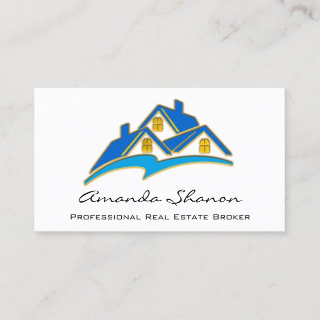 Carte De Visite Courtier immobilier professionnel Agent Blue Gold (Devant)