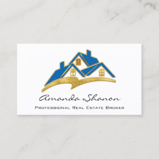 Carte De Visite Courtier immobilier professionnel Agent Blue Gold
