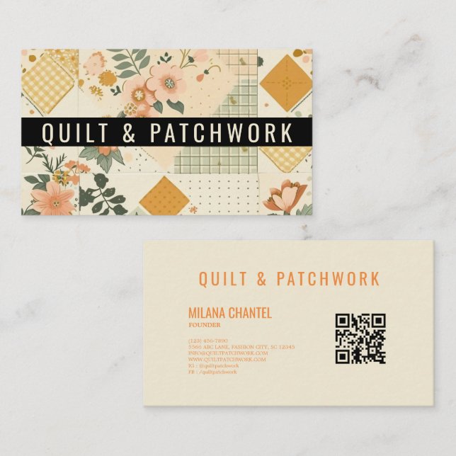 Carte De Visite Coussin de couture de patchwork de pêche jaune  (Devant / Derrière)