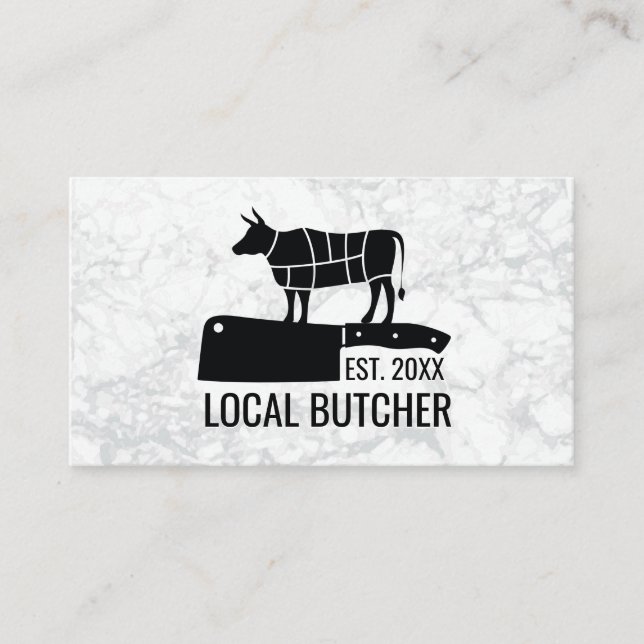 Carte De Visite Couteau boucher | Graphique de la coupe de viande (Devant)