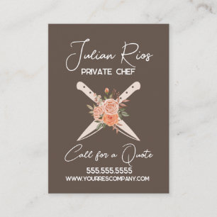 Carte De Visite Couteau de Chef de Restaurant à l'Aquarelle Floral