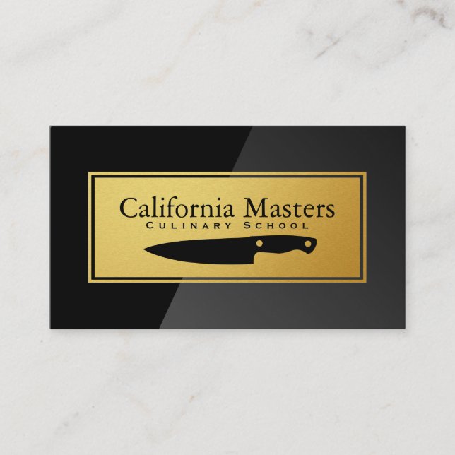 Carte De Visite Couteau de cuisine | Black Gloss | Métal or (Devant)