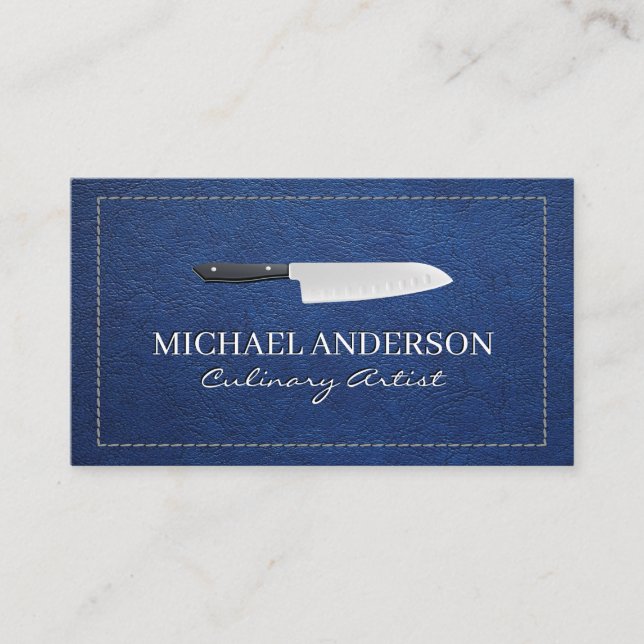 Carte De Visite Couteau de cuisine | Cuir bleu pointu (Devant)