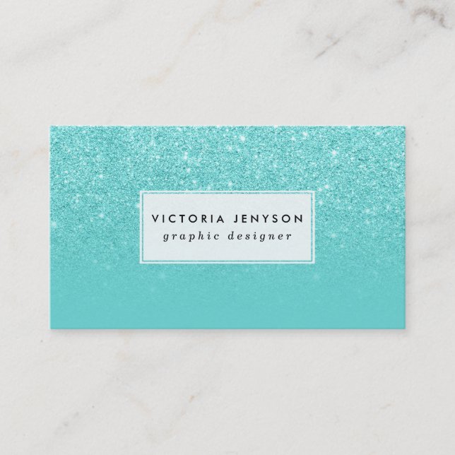 Carte De Visite Coutume turquoise de bloc de faux d'ombre élégant (Devant)