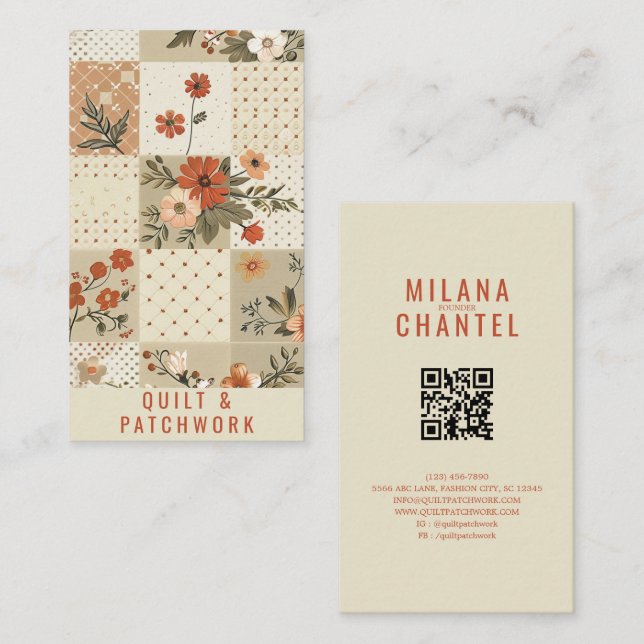 Carte De Visite Couverture beige pastel Patchwork Vêtements faits  (Devant / Derrière)