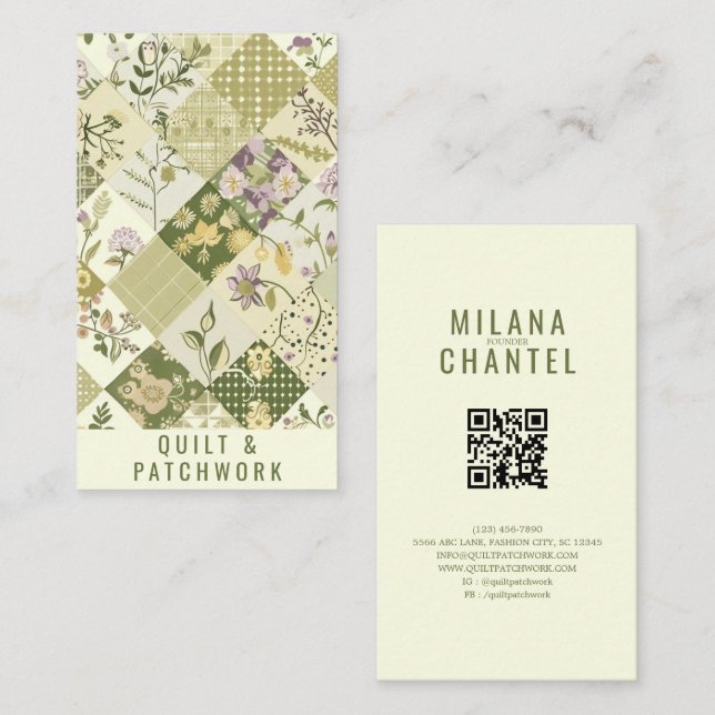 Carte De Visite Couverture en patchwork de lilas vert Vêtements fa (Devant / Derrière)