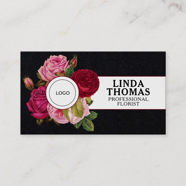 Carte De Visite Couverture rose de style floral (Devant)