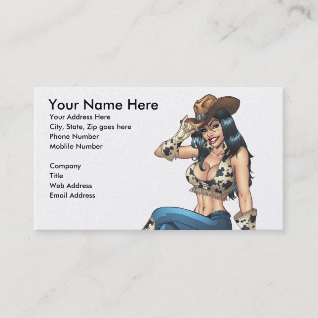Carte De Visite Cow-girl inclinant son illustration de casquette (Devant)
