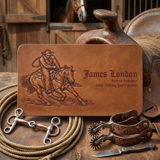 Carte De Visite Cowboy Leather Rustic Horse Trainer Business Card