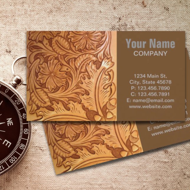 Carte De Visite cowboy rustique de l'ouest (rustic western country cowboy tooled leather business card)