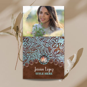 Carte De Visite cowboy rustique tendance turquoise pays occidental