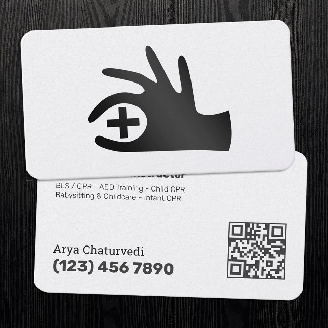 Carte De Visite CPR classique - instructeur AHA QR (CPR - AHA Instructor QR Business Cards)