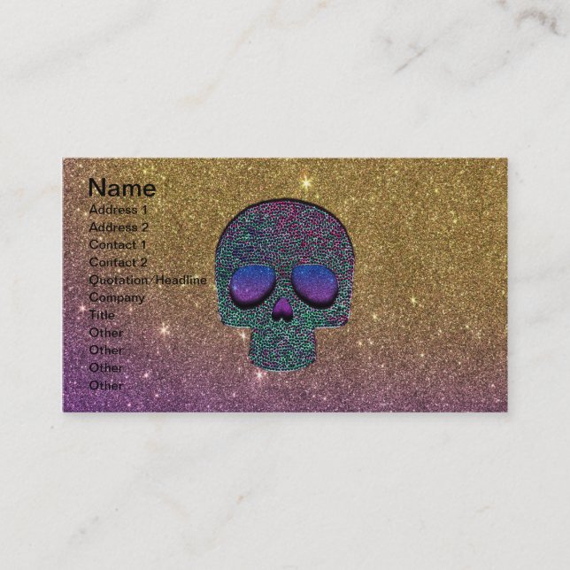 Carte De Visite Crâne à la mode Girly de parties scintillantes de (Devant)