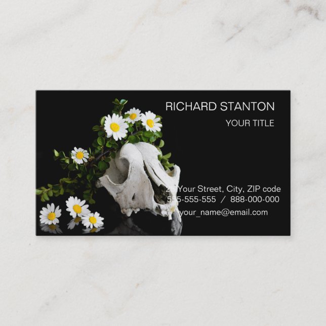 Carte De Visite Crâne animal avec une couronne de fleur sauvage (Devant)
