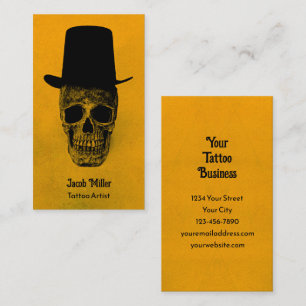 Carte De Visite Crâne avec chapeau supérieur Gothique Jaune Grunge