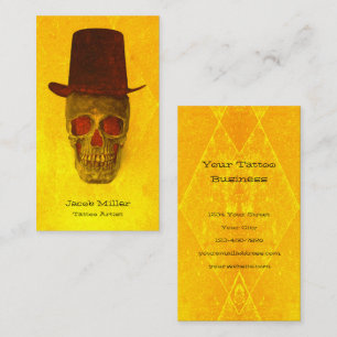 Carte De Visite Crâne avec chapeau supérieur Néon Jaune Texture Vi