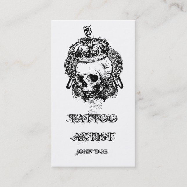 Carte De Visite Crâne avec l'artiste de tatouage de couronne (Devant)