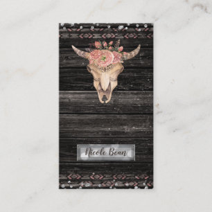 Carte De Visite Crâne de vache floral rustique Boho Chic Glam sur