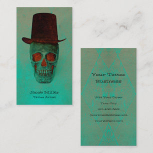 Carte De Visite Crâne gothique avec chapeau supérieur Vert Turquoi