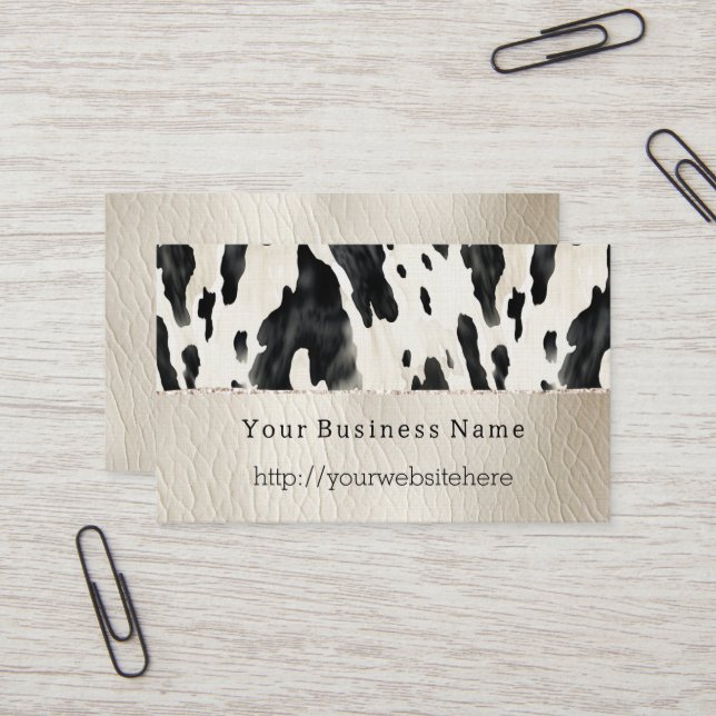 Carte De Visite Cream Black Southwest Cow Print (Devant/Arrière en situation)
