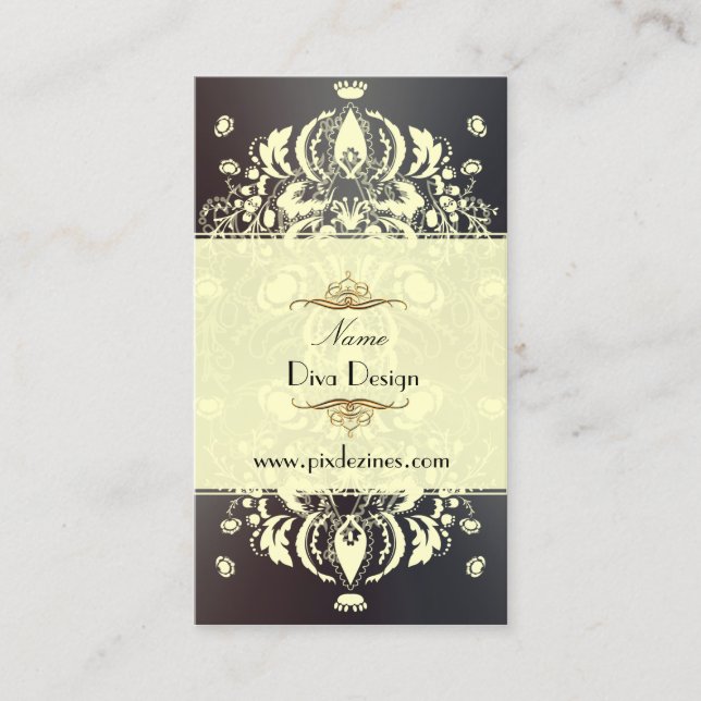 Carte De Visite Cream Floral Damask/DO-IT-YOURSELF Arrière - plan (Devant)