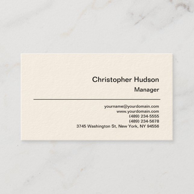 Carte de visite Cream Simple Plain Manager (Devant)