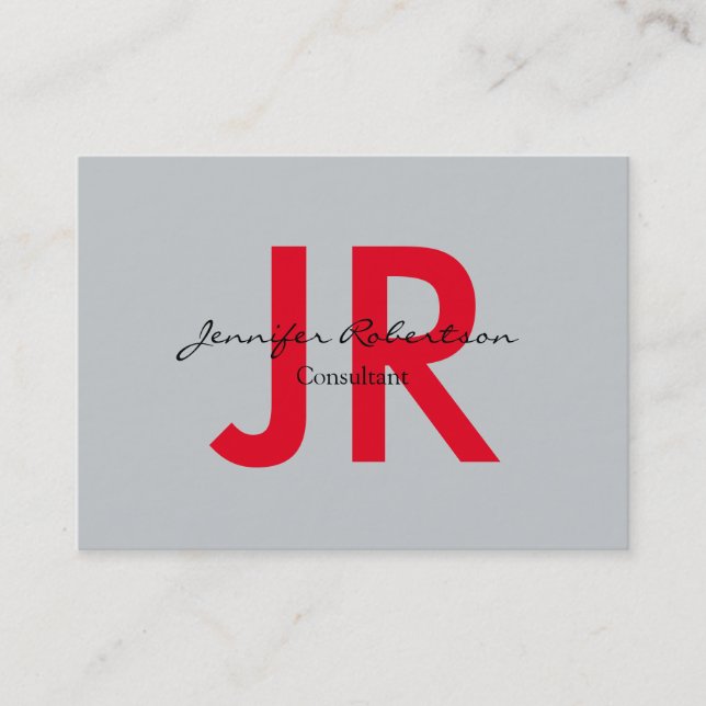 Carte De Visite Créatif Simple Gris Rouge Plat Unique (Devant)