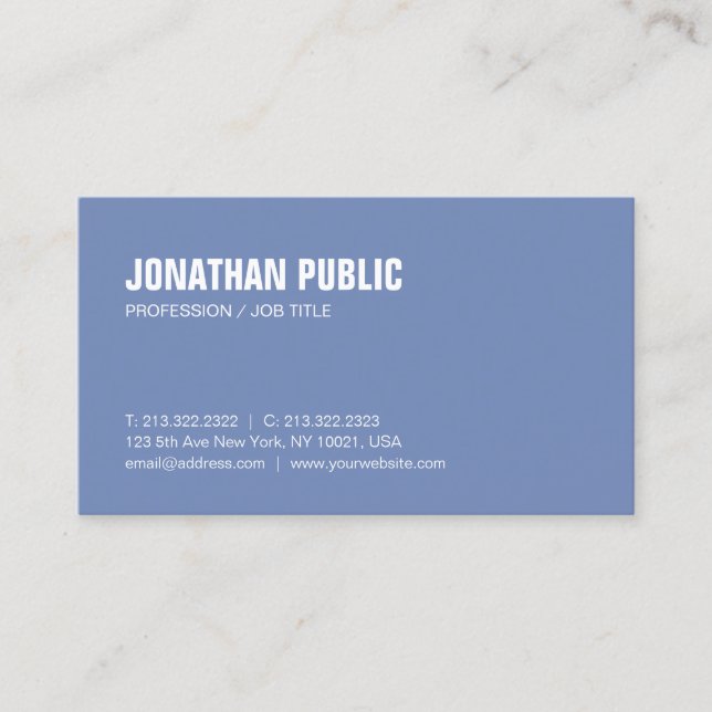 Carte De Visite Créatif tendance Design simple Bleu Plaine Luxe (Devant)