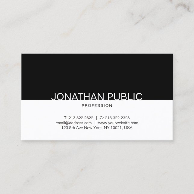 Carte De Visite Creative Black White Simple Design Professionnel (Devant)