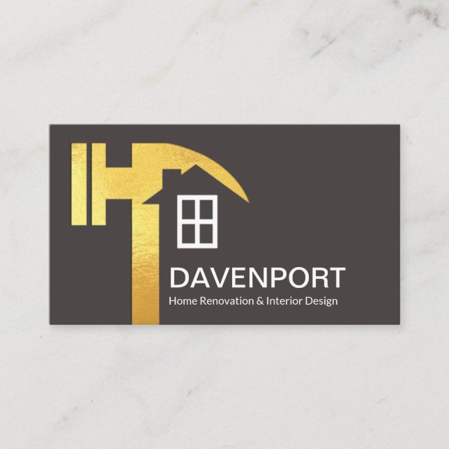 Carte De Visite Creative Gold Hammer Home Silhouette Entrepreneur (Devant)