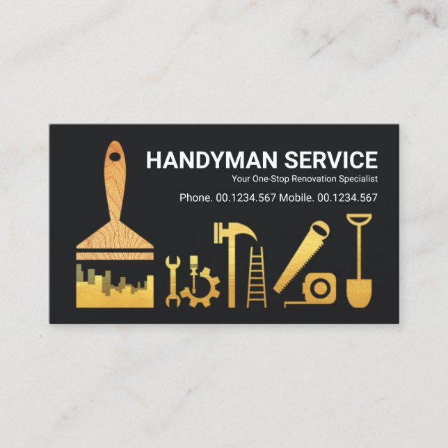 Carte De Visite Creative Gold Paint Brush Handyman Tools Builder (Devant)