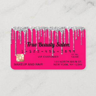 Carte De Visite Crédit Chic Neon rose Parties scintillant argent D