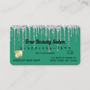 Carte De Visite Crédit Chic Turquoise Green Parties scintillant en
