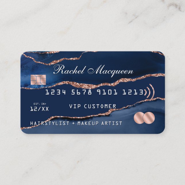Carte De Visite Crédit de marbre d'âge or Rose bleu marine (Devant)